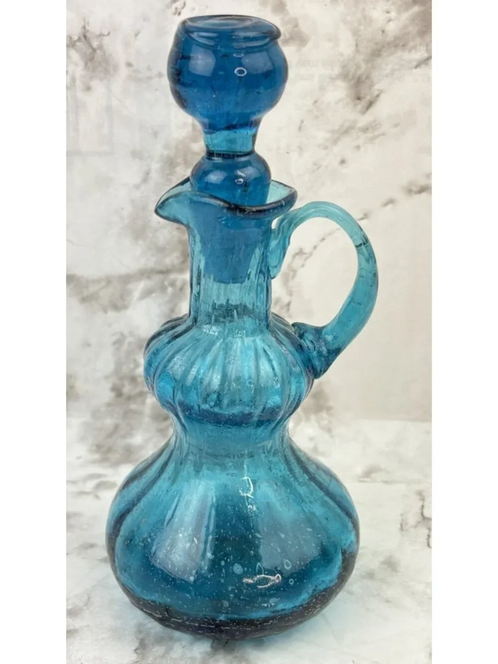 *Small Blue Glass Bubble Mini Genie Bottle 5 3/4